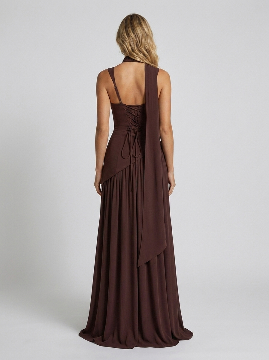 Solara Square Neck Maxi Dress - Chocolate Brown