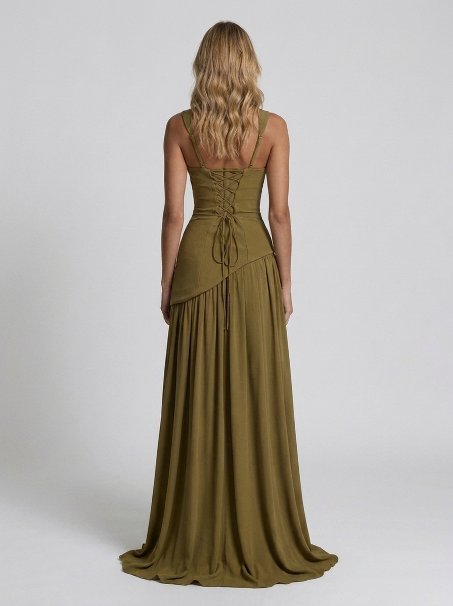 Solara Square Neck Maxi Dress - Olive Green