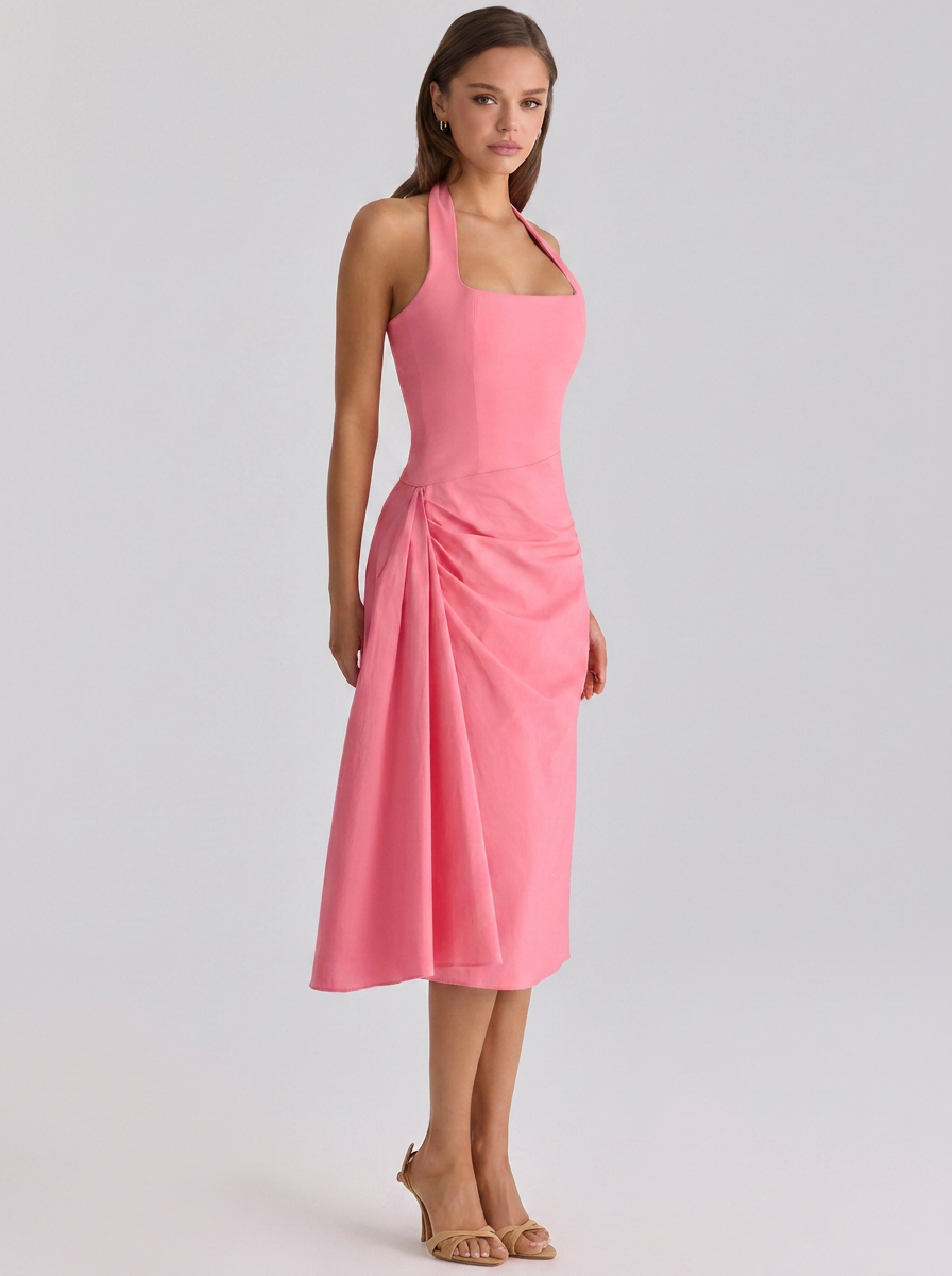 Ximena Ruched Halter Midi Dress