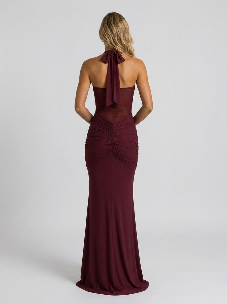Yasmin Ruched Halter Maxi Dress