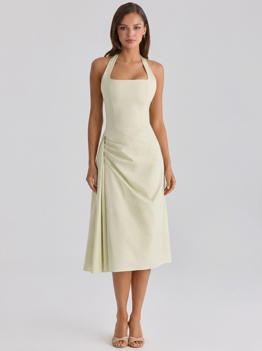 Ximena Ruched Halter Midi Dress
