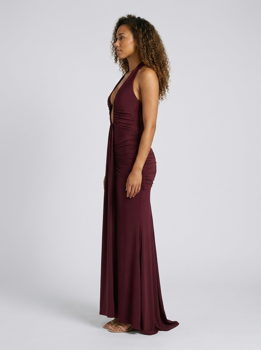 Fiona Ruched Plunge Maxi Dress