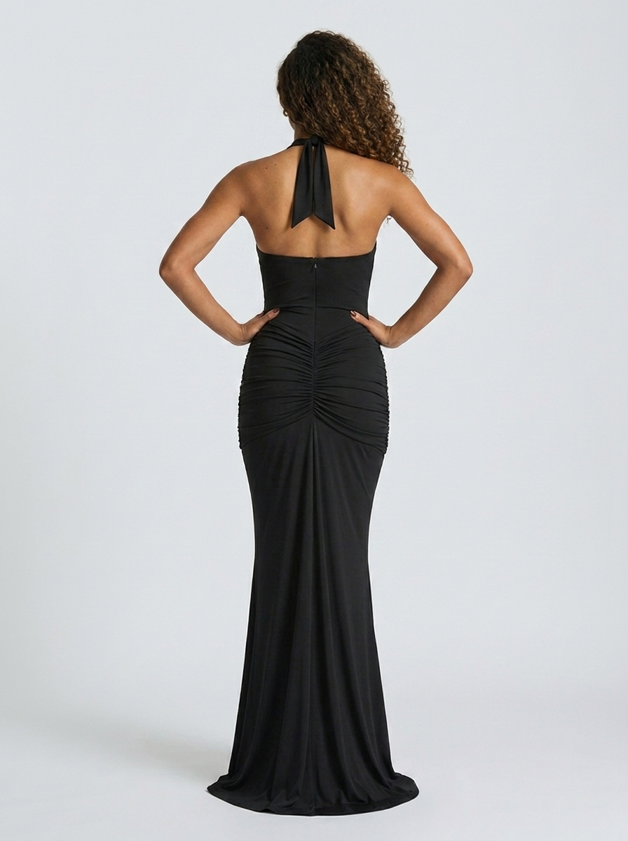 Fiona Ruched Plunge Maxi Dress