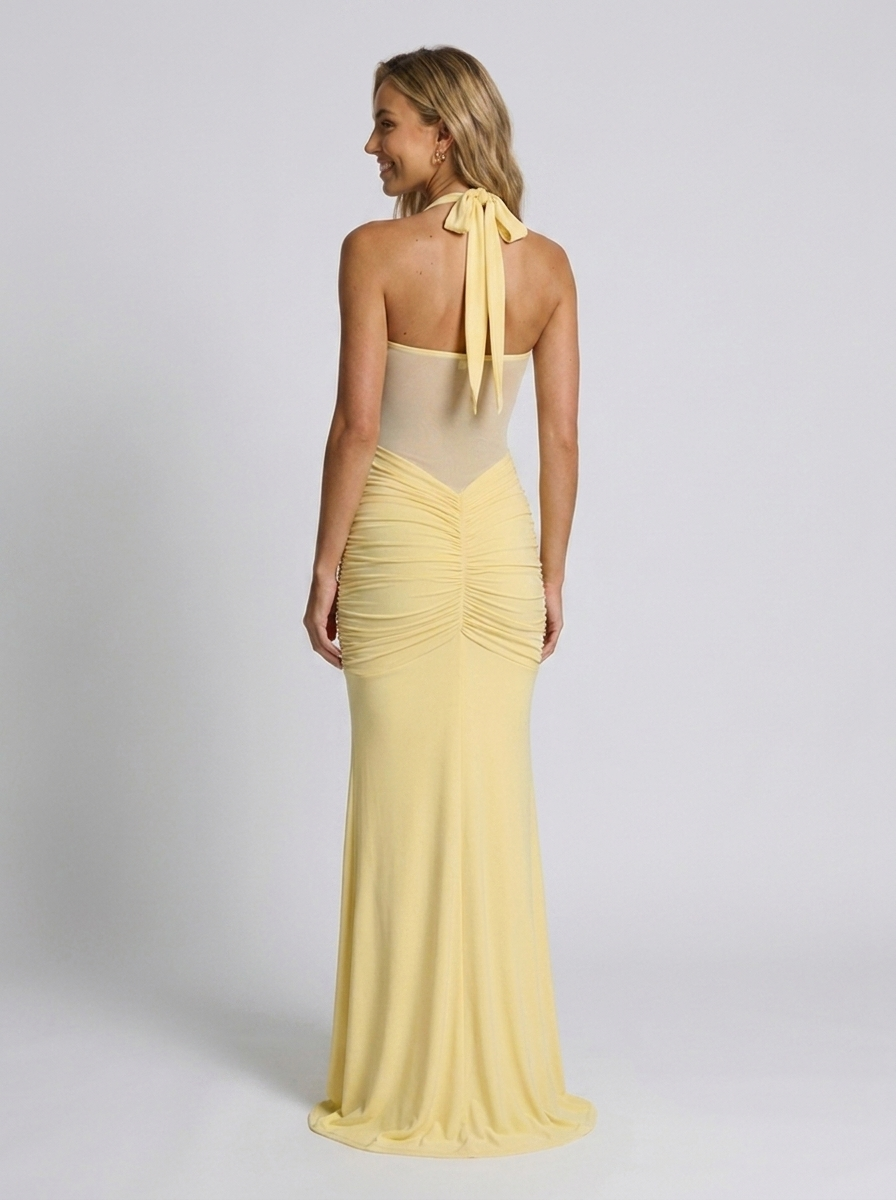 Yasmin Ruched Halter Maxi Dress