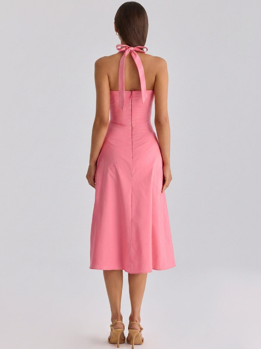 Ximena Ruched Halter Midi Dress