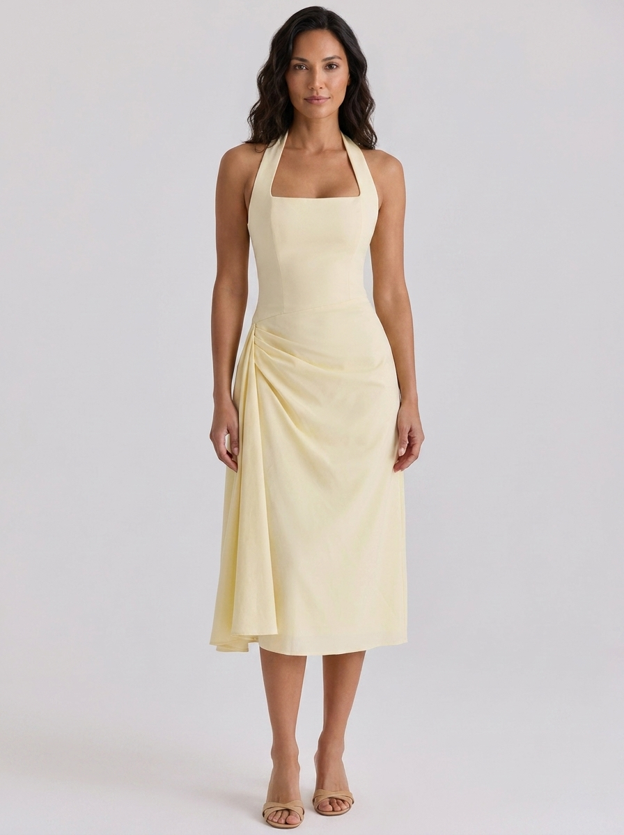 Ximena Ruched Halter Midi Dress