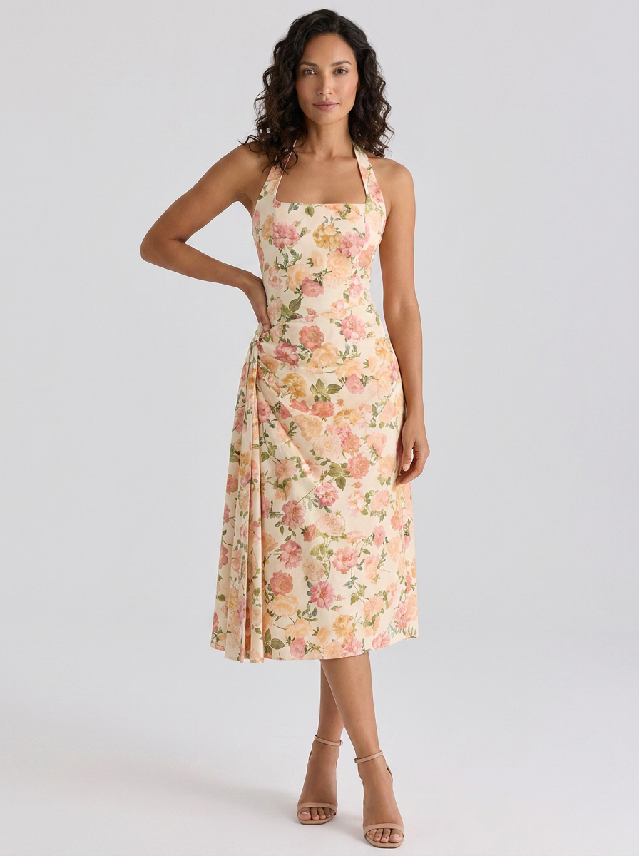 Ximena Ruched Halter Midi Dress