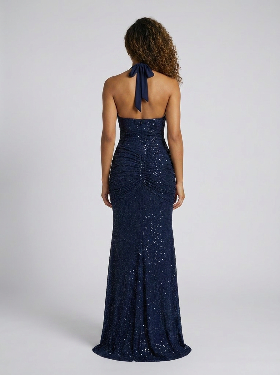 Fiona Ruched Plunge Maxi Dress