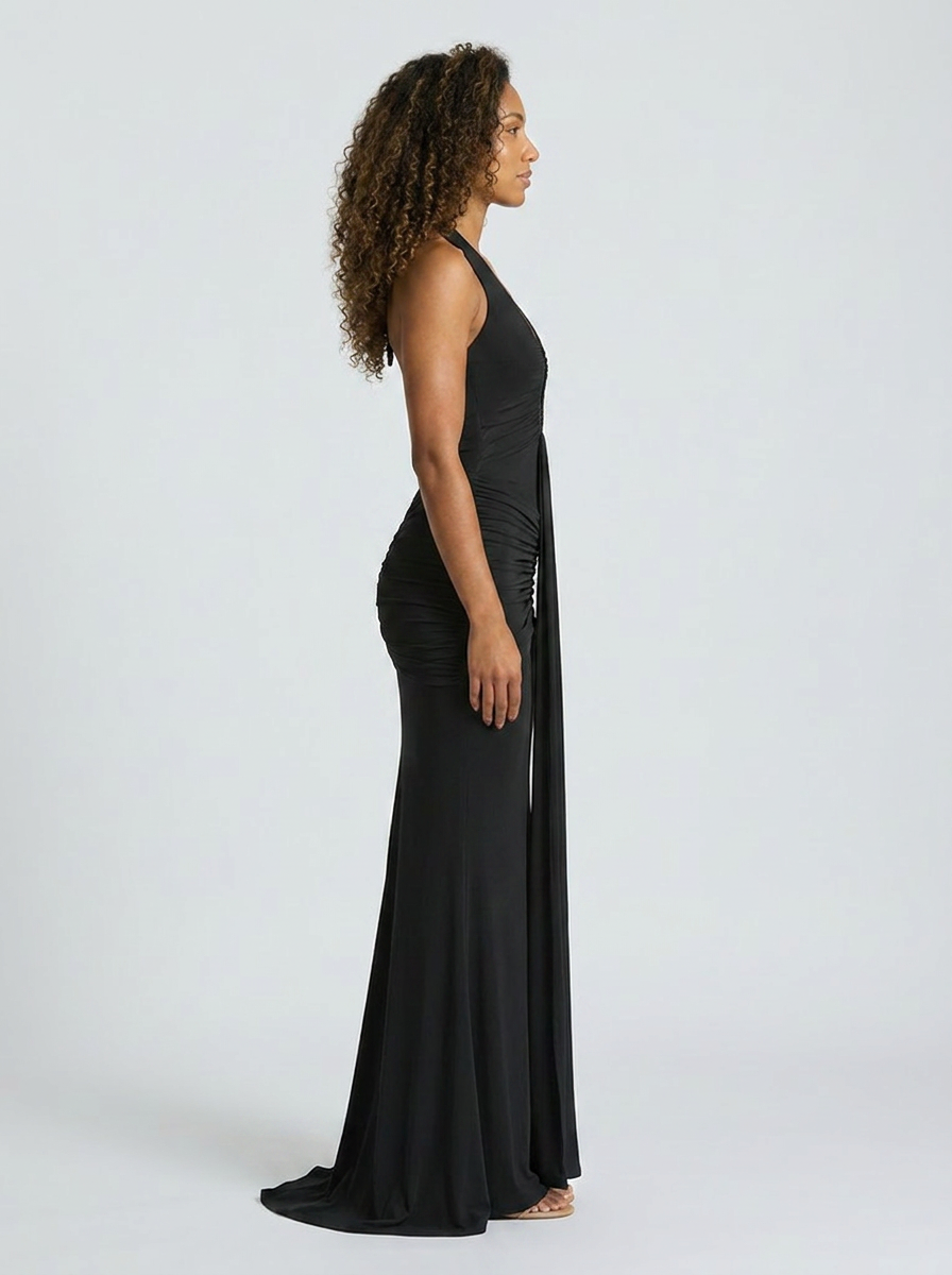 Fiona Ruched Plunge Maxi Dress
