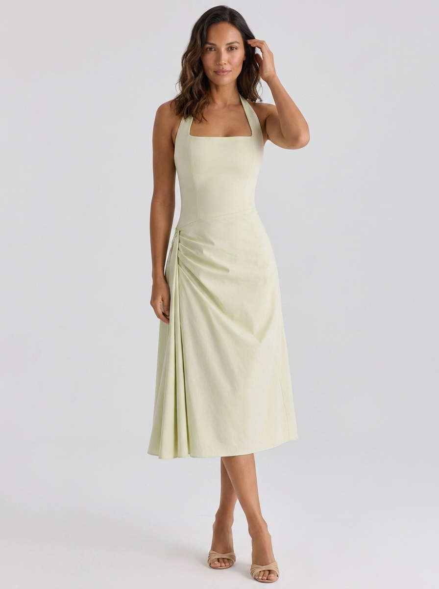 Ximena Ruched Halter Midi Dress