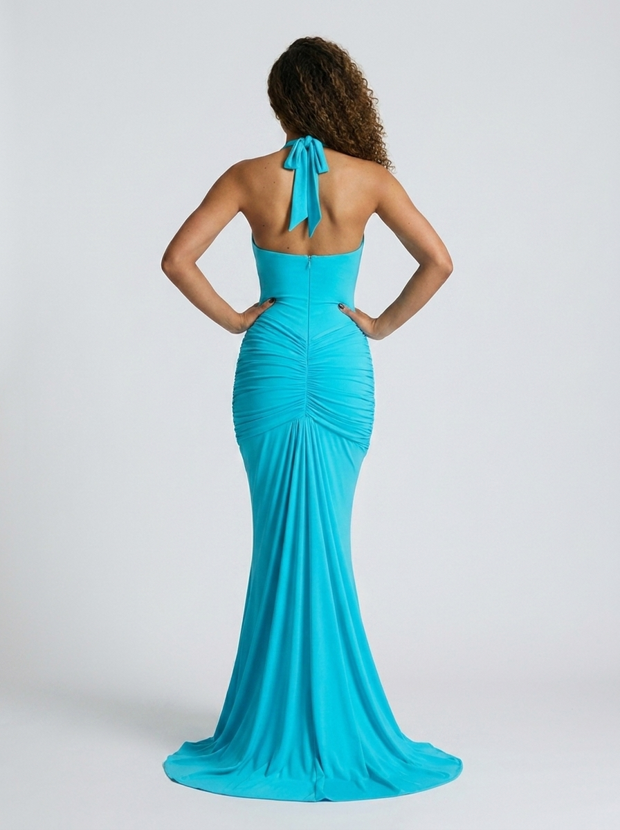 Fiona Ruched Plunge Maxi Dress