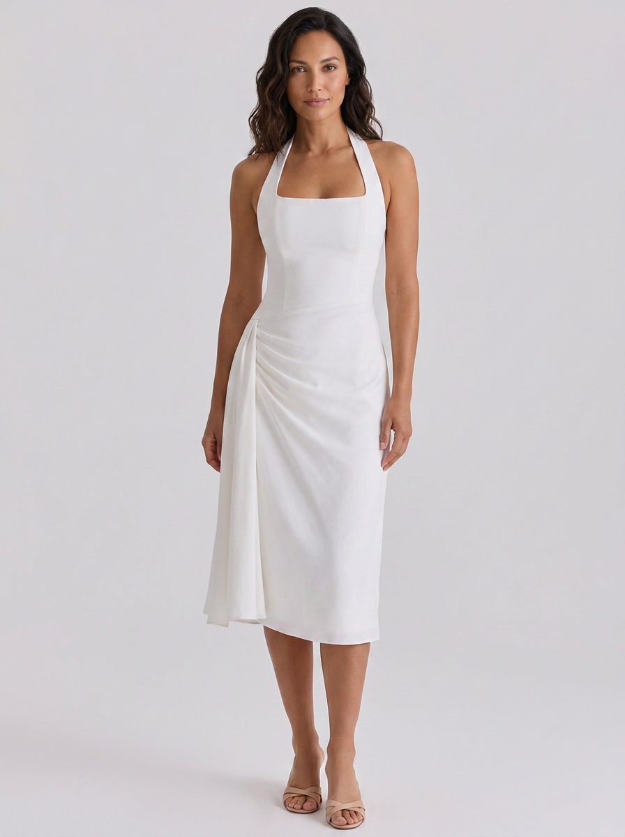 Ximena Ruched Halter Midi Dress