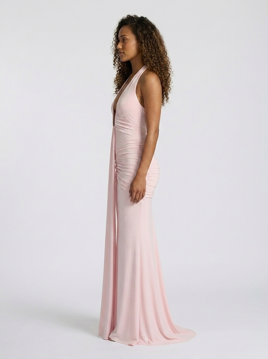 Fiona Ruched Plunge Maxi Dress