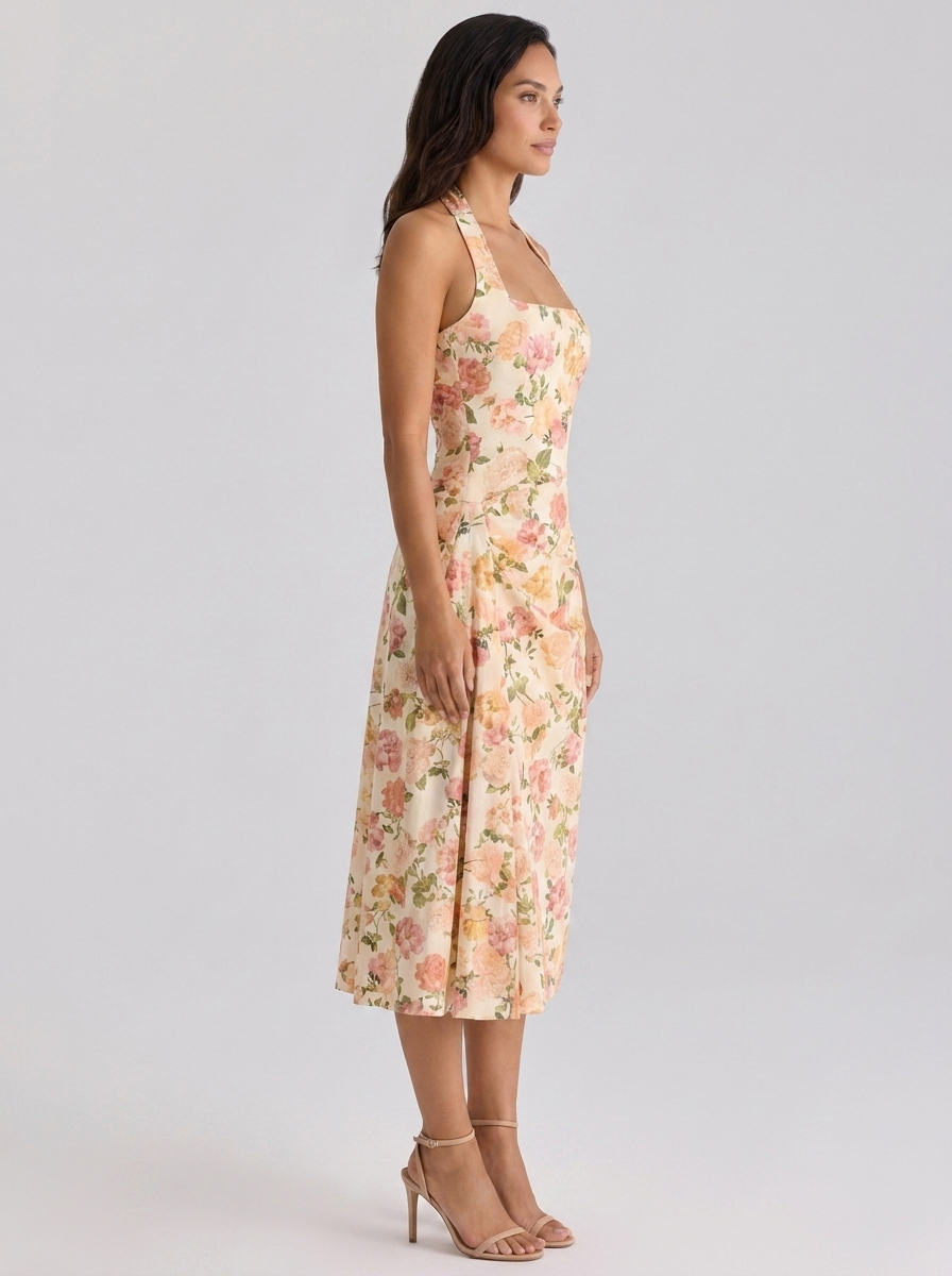 Ximena Ruched Halter Midi Dress