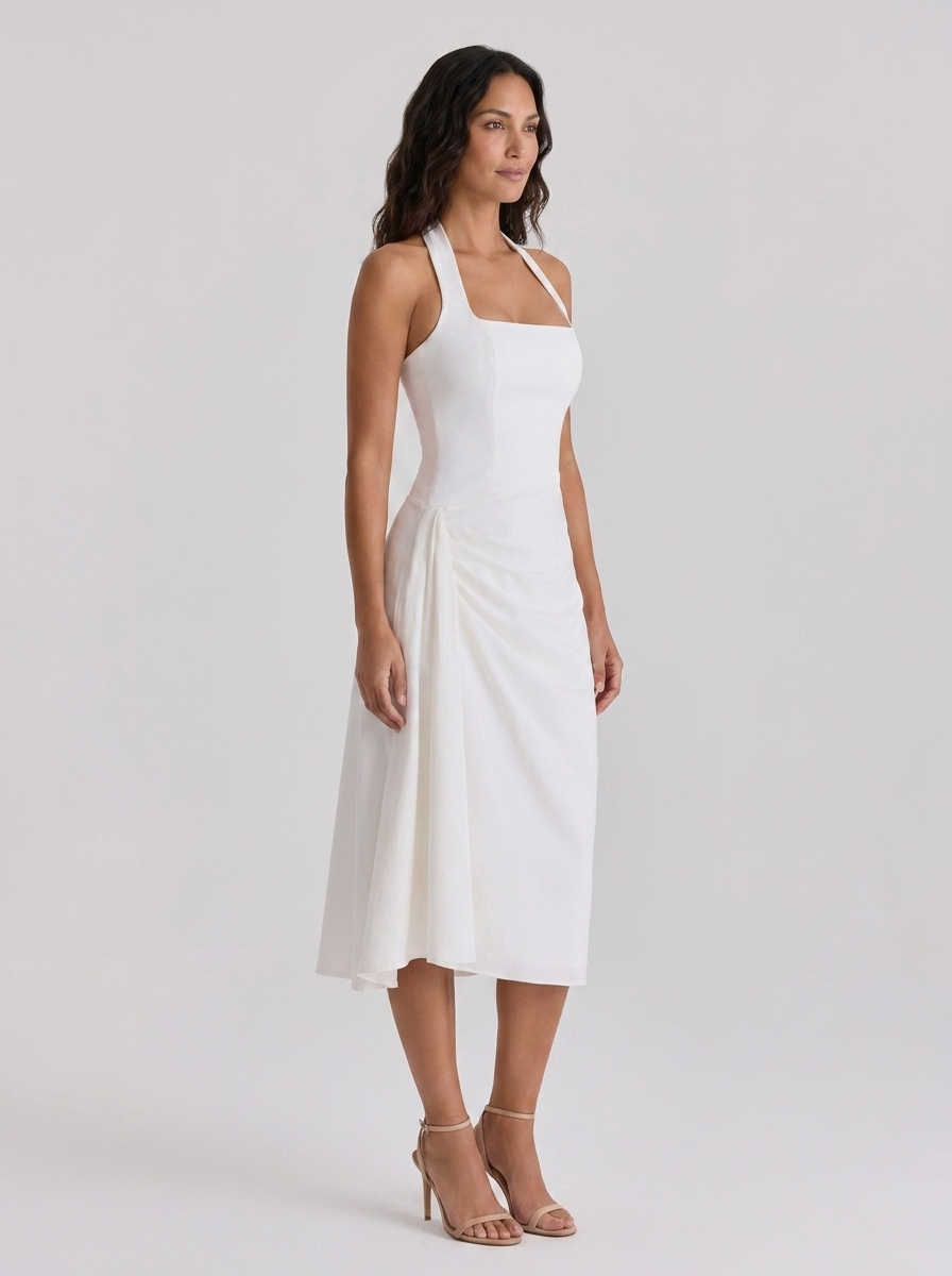 Ximena Ruched Halter Midi Dress