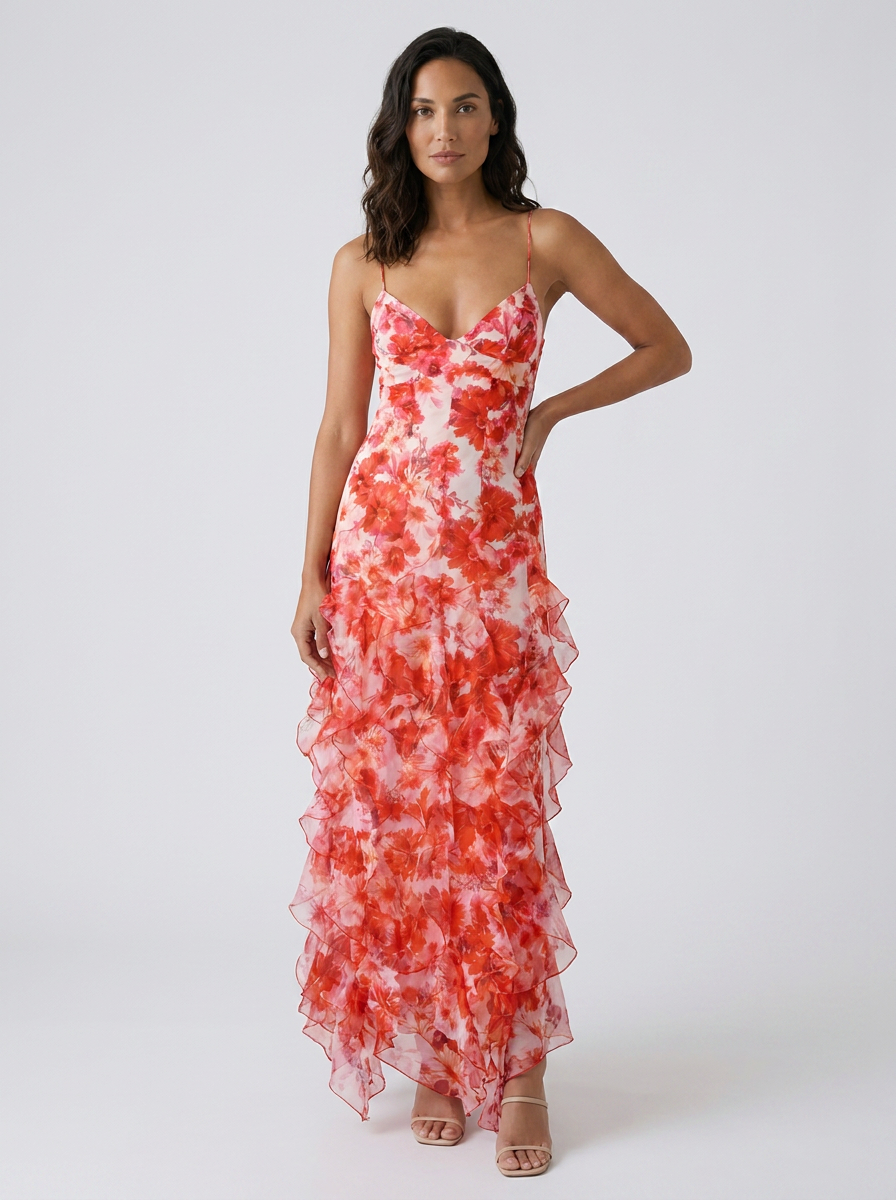 Odette Floral Ruffle Maxi Dress