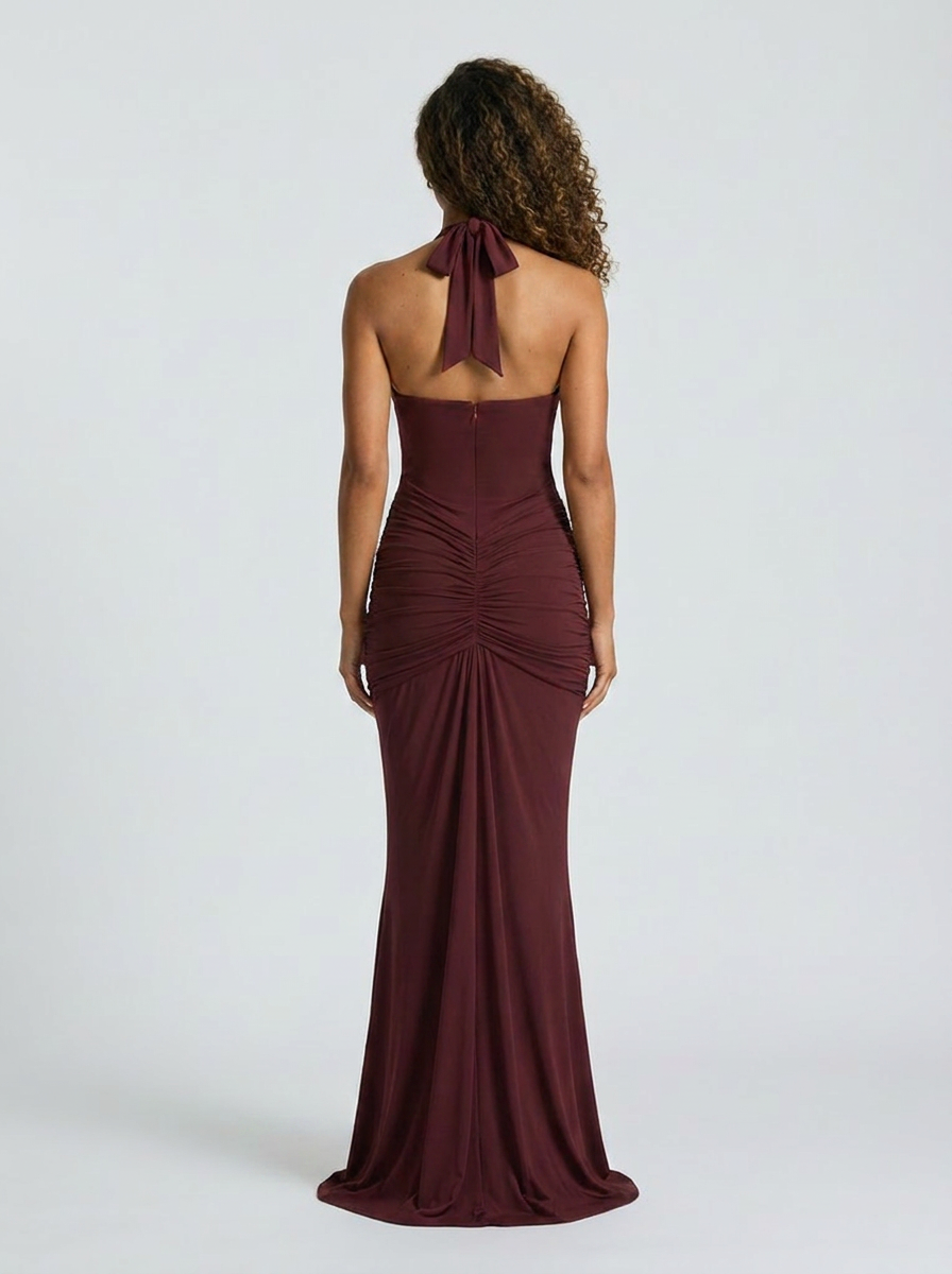 Fiona Ruched Plunge Maxi Dress