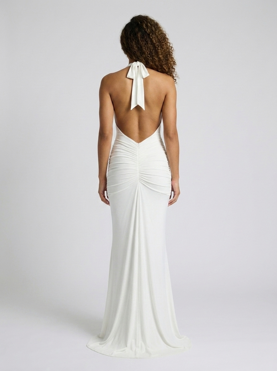 Fiona Ruched Plunge Maxi Dress