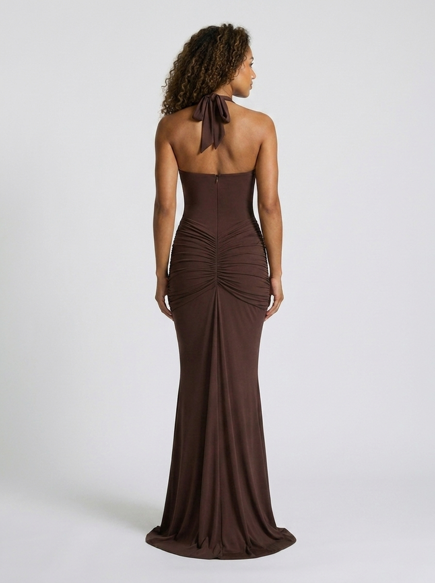 Fiona Ruched Plunge Maxi Dress