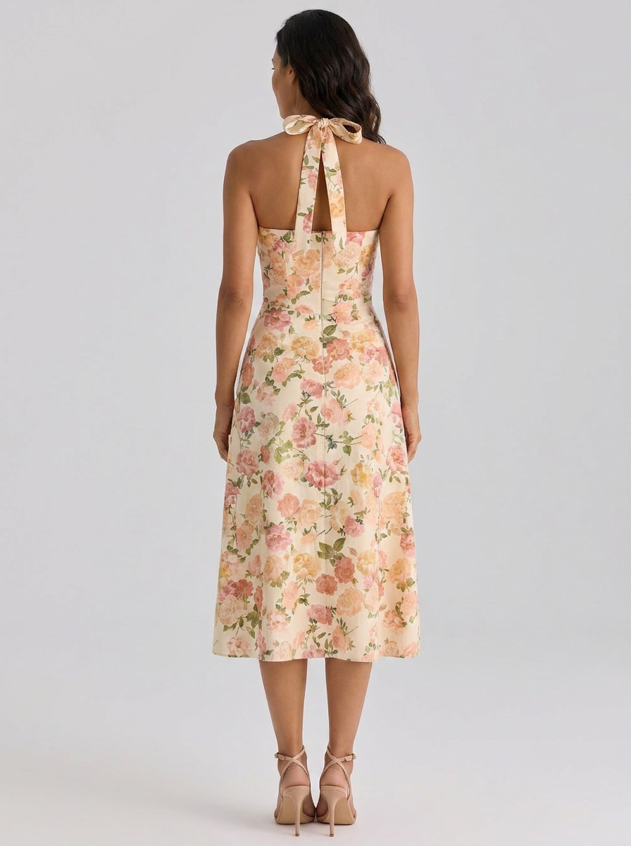 Ximena Ruched Halter Midi Dress