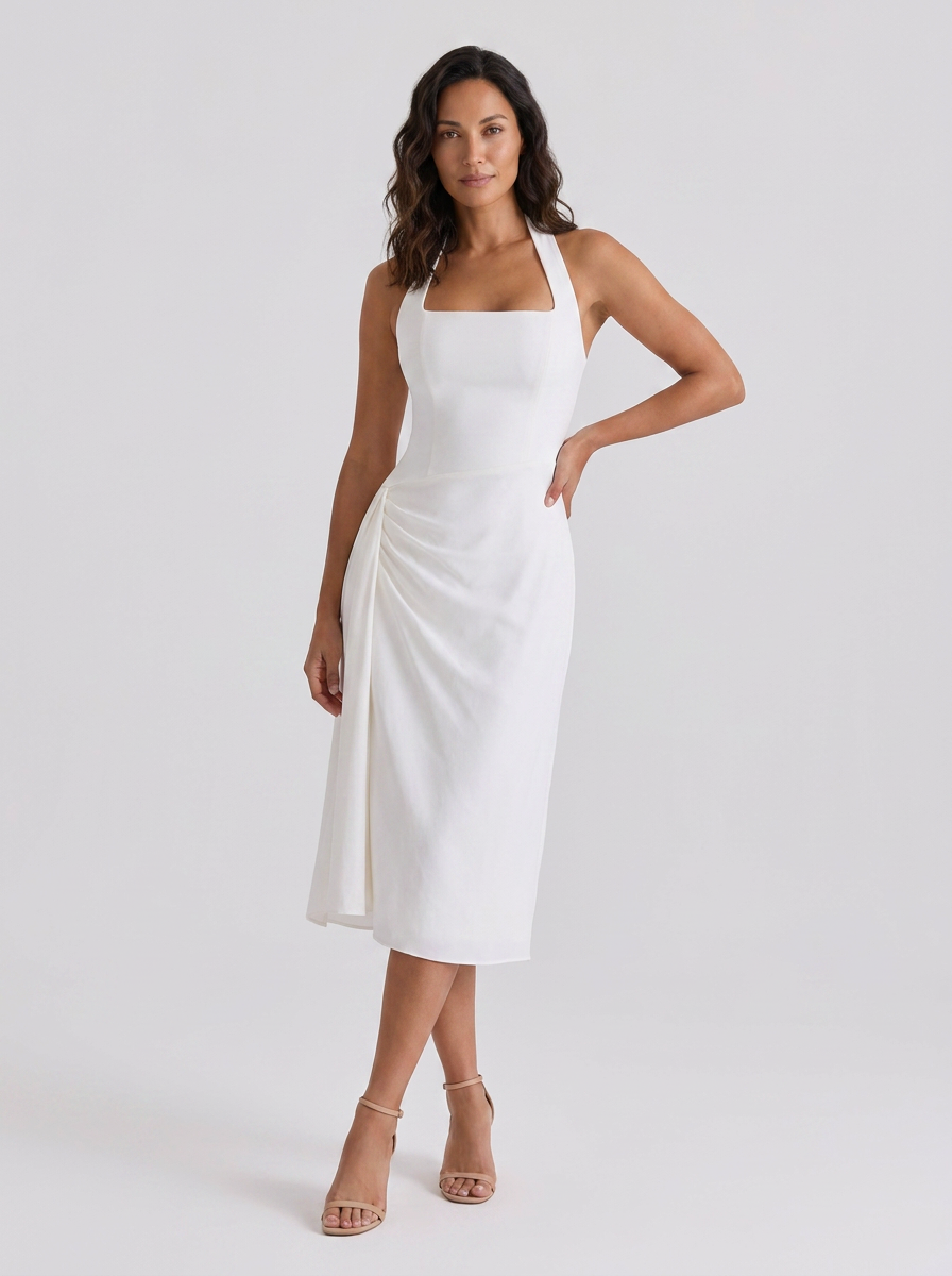 Ximena Ruched Halter Midi Dress