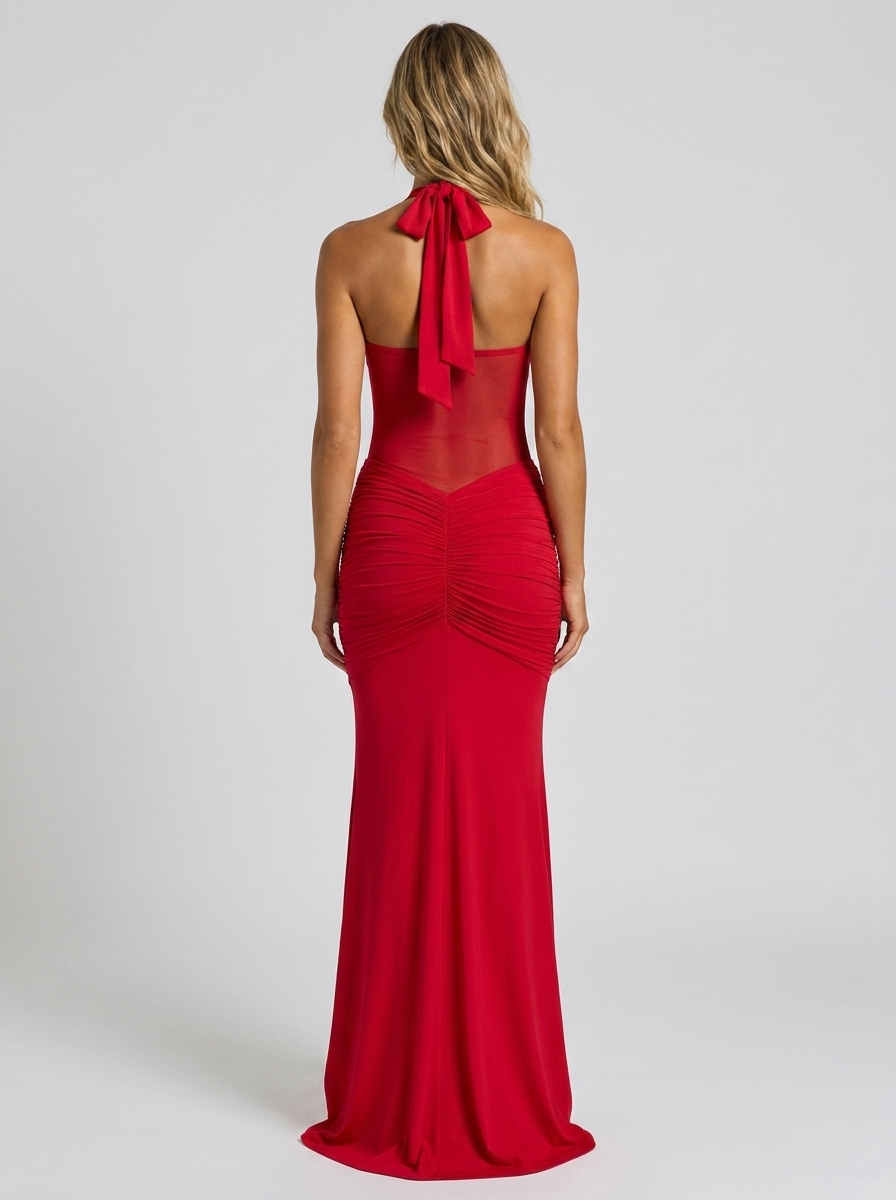 Yasmin Ruched Halter Maxi Dress
