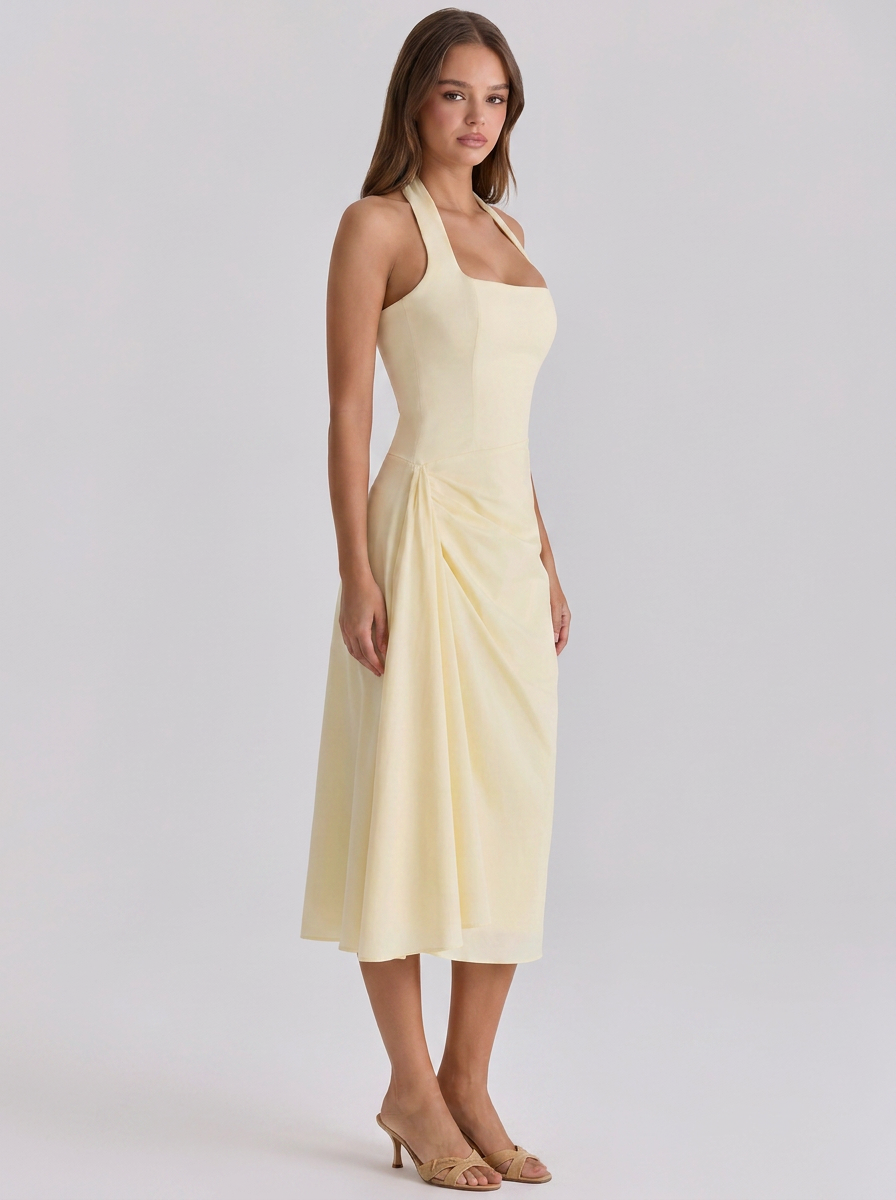 Ximena Ruched Halter Midi Dress