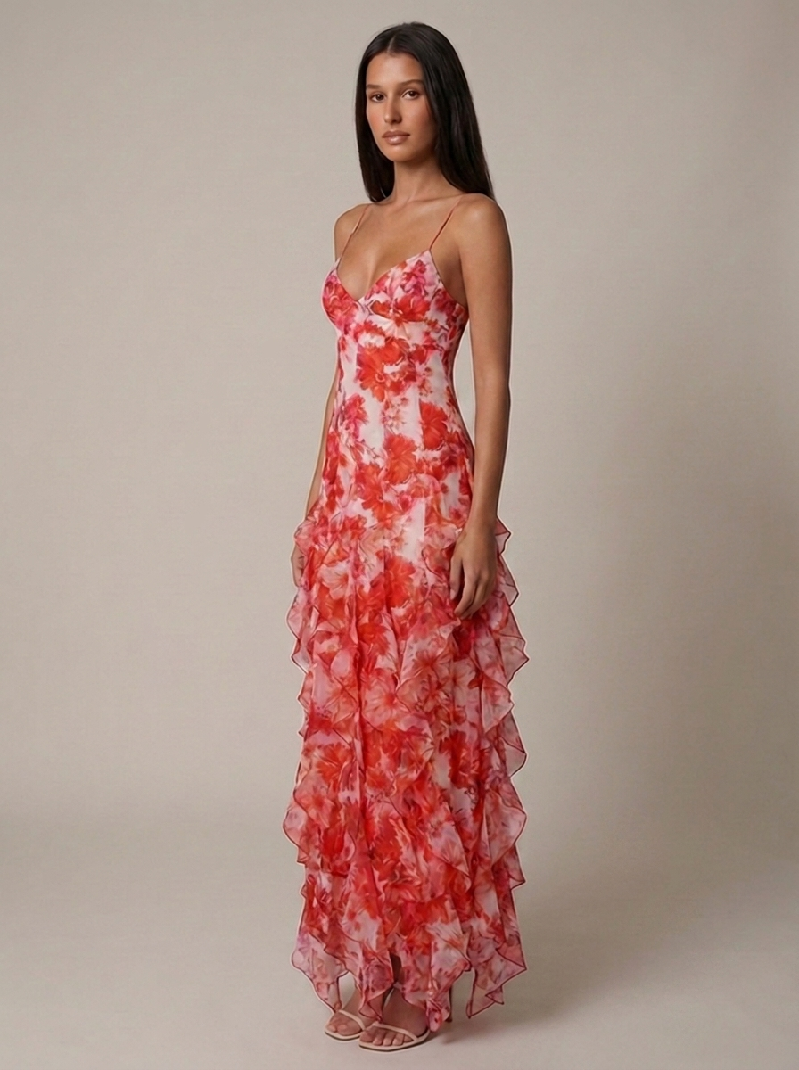 Odette Floral Ruffle Maxi Dress