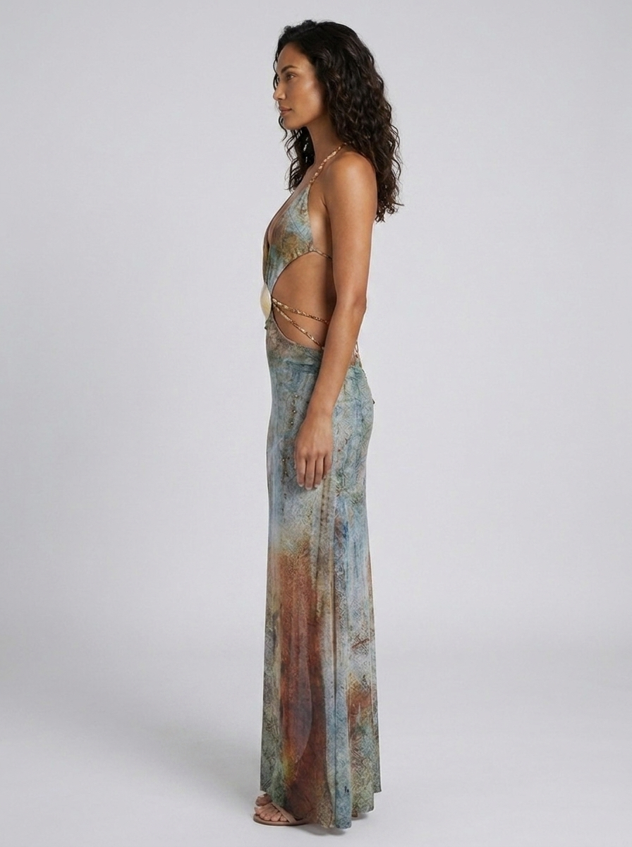 Mabel Cutout Plunge Maxi Dress
