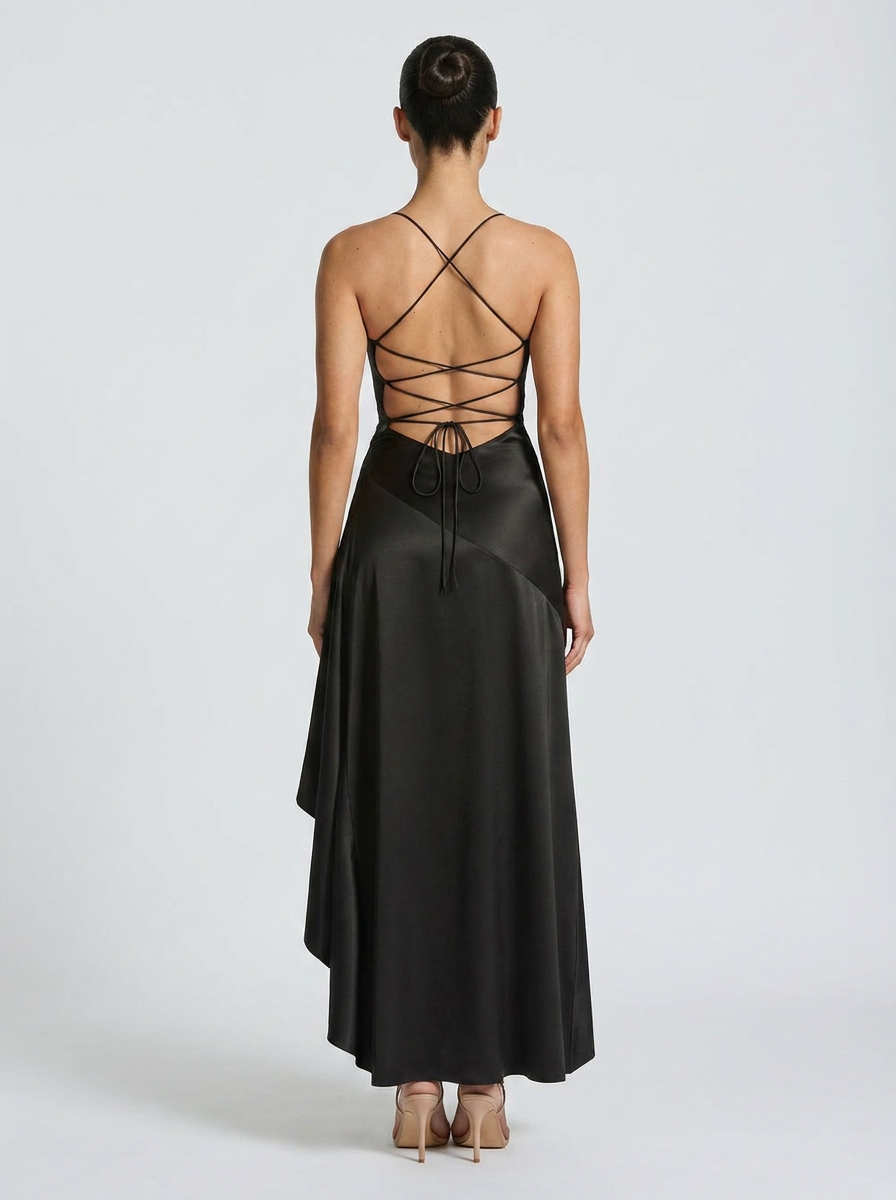 Valentine Ruffle Maxi Dress - Black