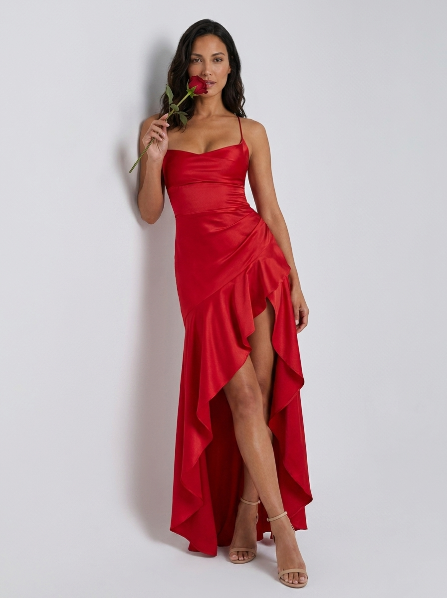 Valentine Ruffle Maxi Dress - Red