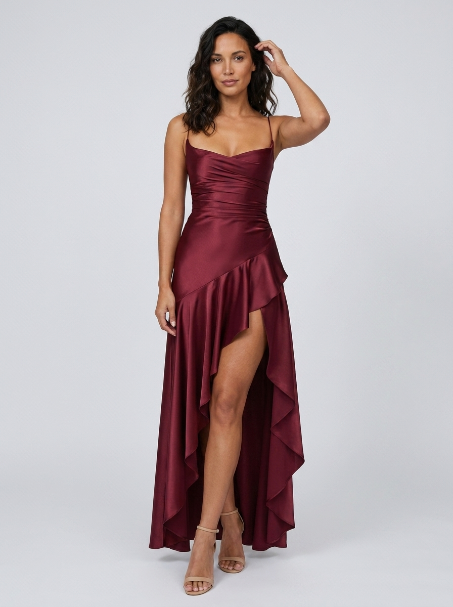 Valentine Ruffle Maxi Dress - Wine Red