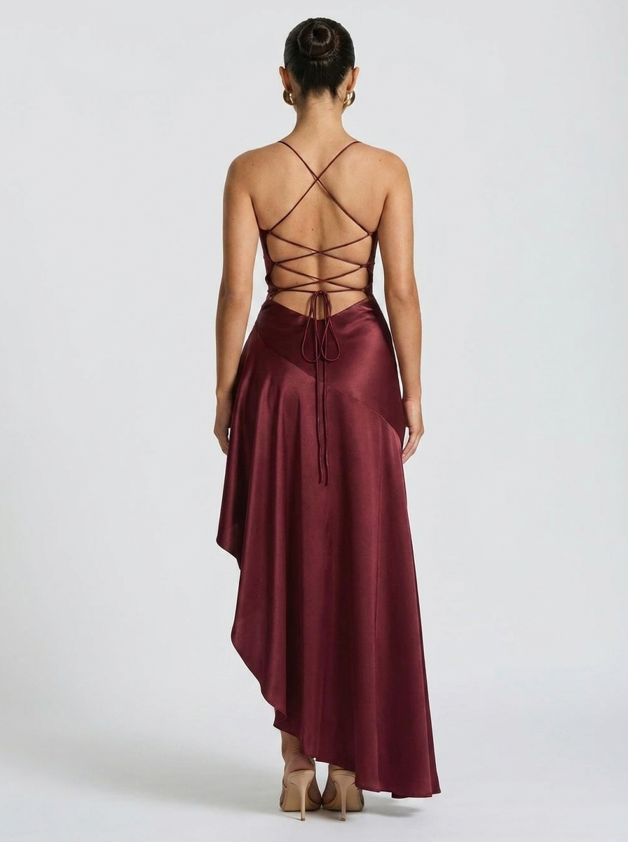 Valentine Ruffle Maxi Dress - Wine Red