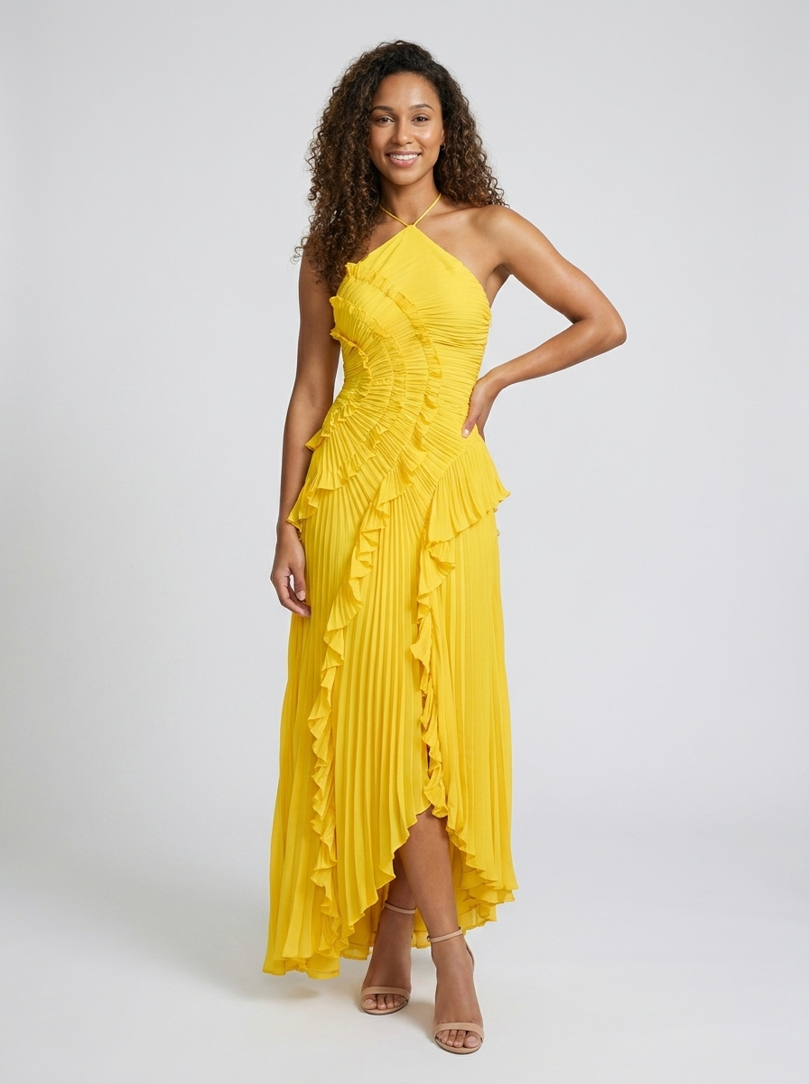 Valeska Ruffle Maxi Dress - Lemon Yellow