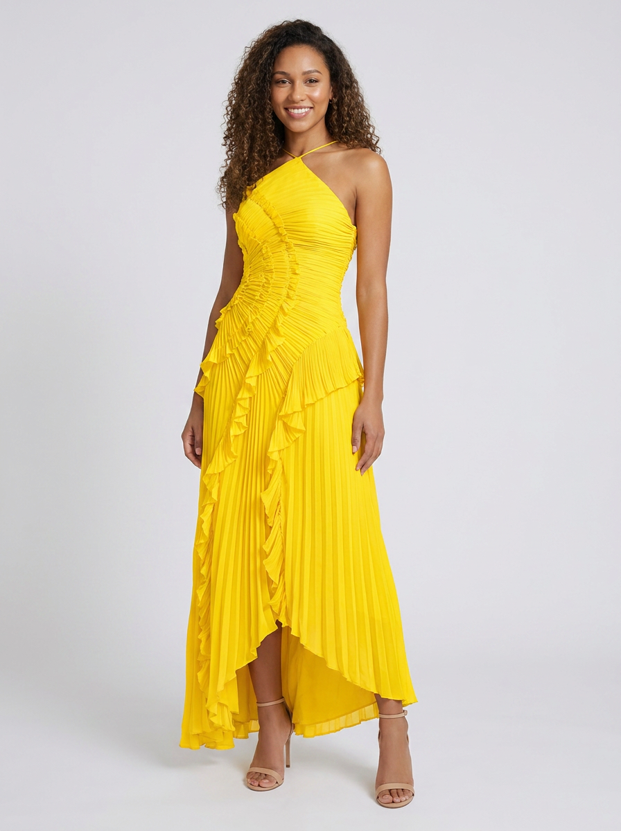 Valeska Ruffle Maxi Dress - Lemon Yellow
