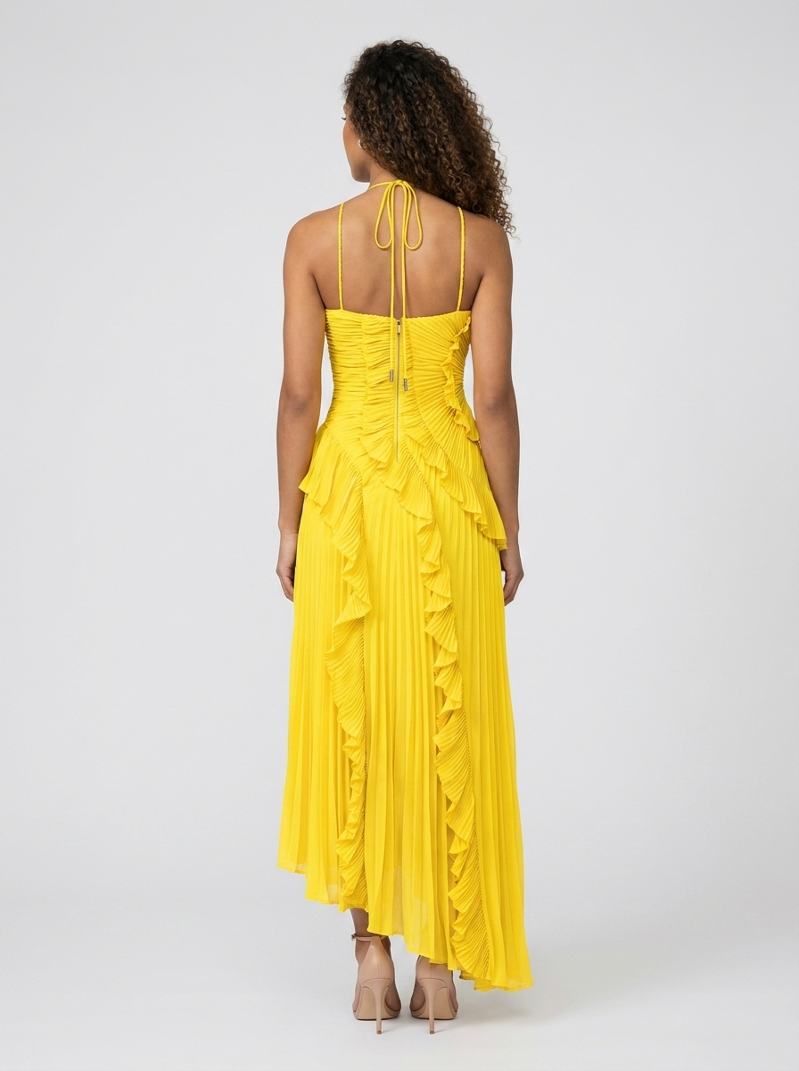 Valeska Ruffle Maxi Dress - Lemon Yellow