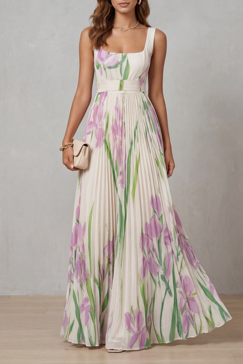 Vivien Pleated Maxi Dress - Ivory Floral
