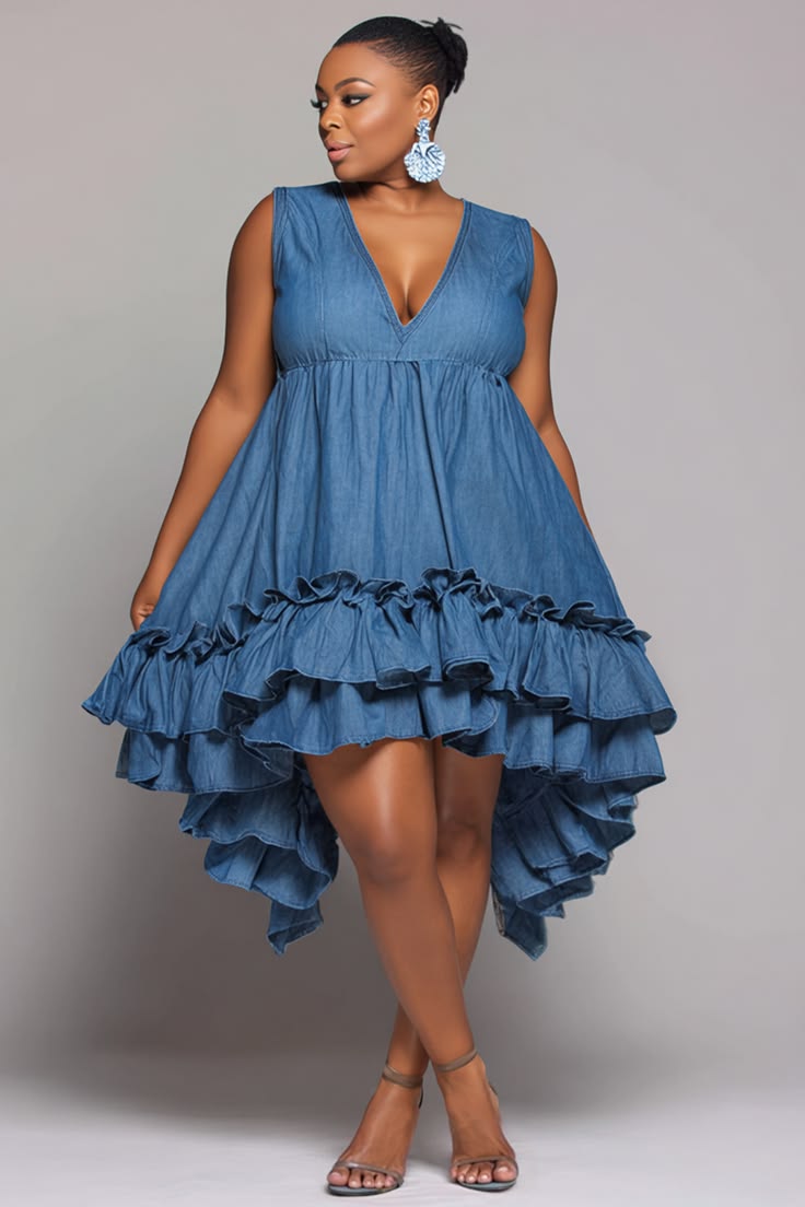 Valeria Ruffle Midi Dress - Blue