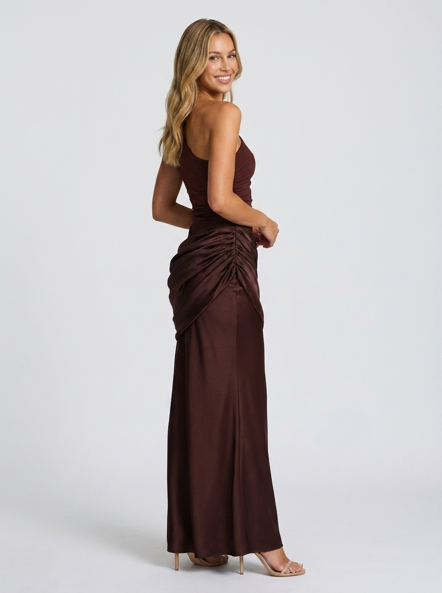 Yasmina One Shoulder Maxi Dress - Chocolate Brown