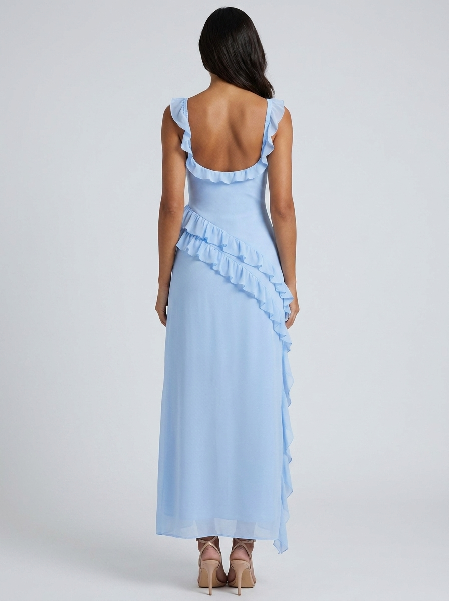 Yolande Ruffle Maxi Dress - Baby Blue