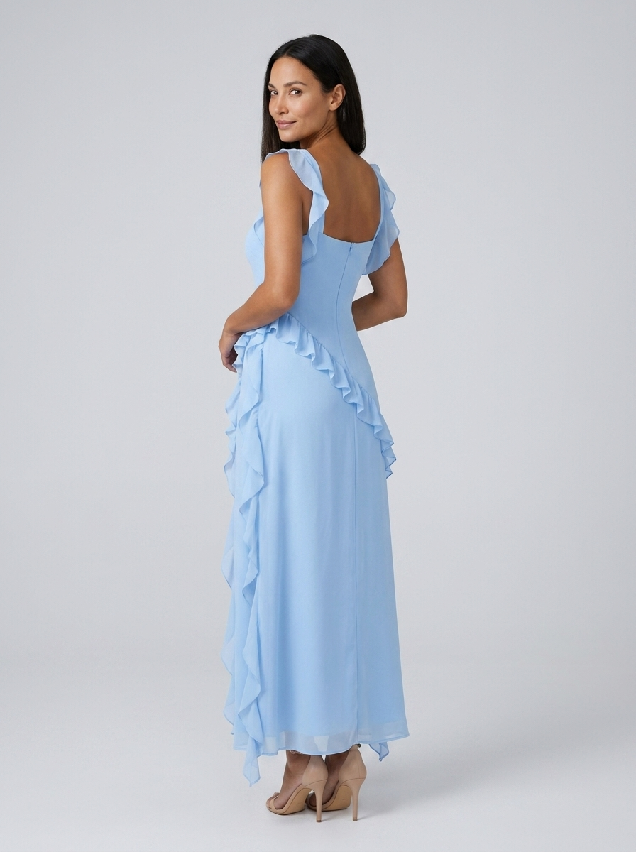 Yolande Ruffle Maxi Dress - Baby Blue