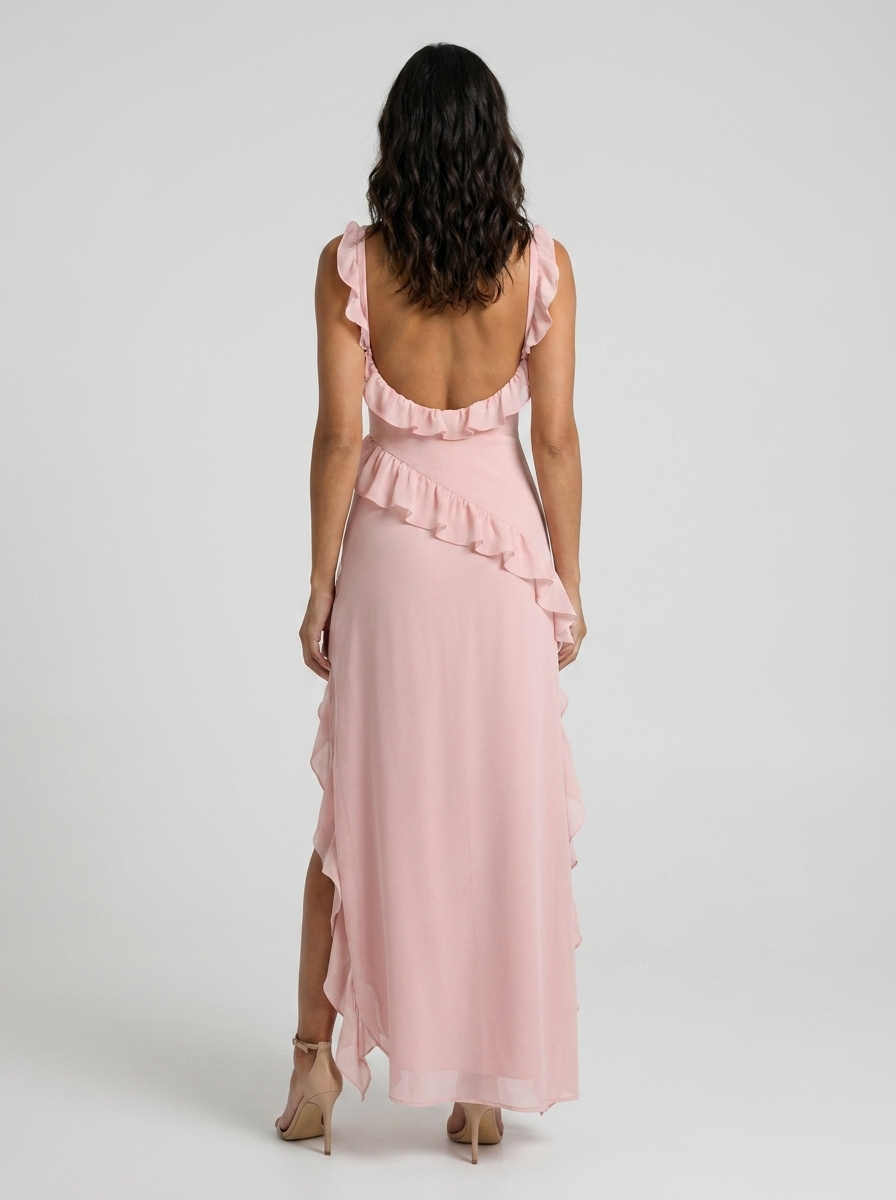 Yolande Ruffle Maxi Dress - Blush Pink