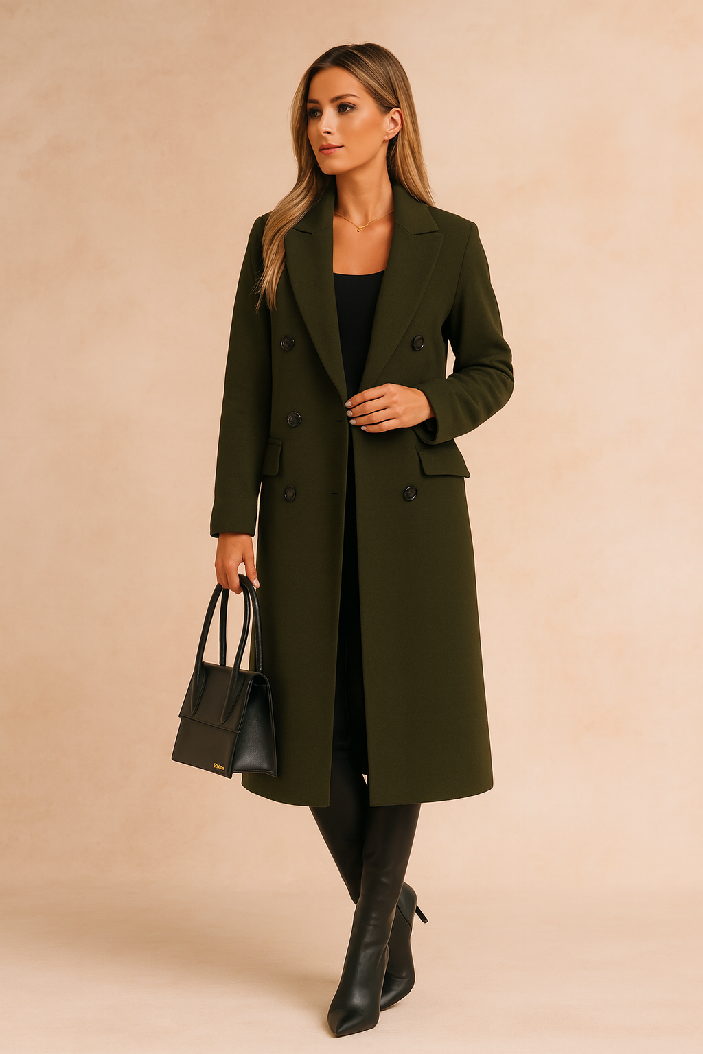 Kendal Double Breasted Tailored Long Coat - Green